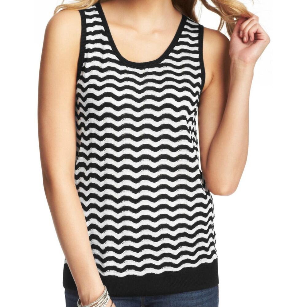 Ann Taylor Loft Wave Knit Tank Black/White Lightweight Business Casual Office